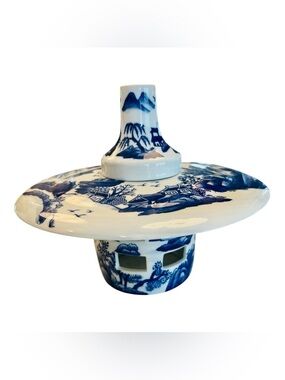 Blue White Chinoiserie Porcelain Lamp Base Asian Landscape Pagoda Decor